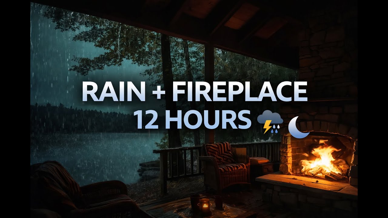 Rain and Fireplace Sounds for Deep Sleep | 12 Hours of Cozy Night Ambience.