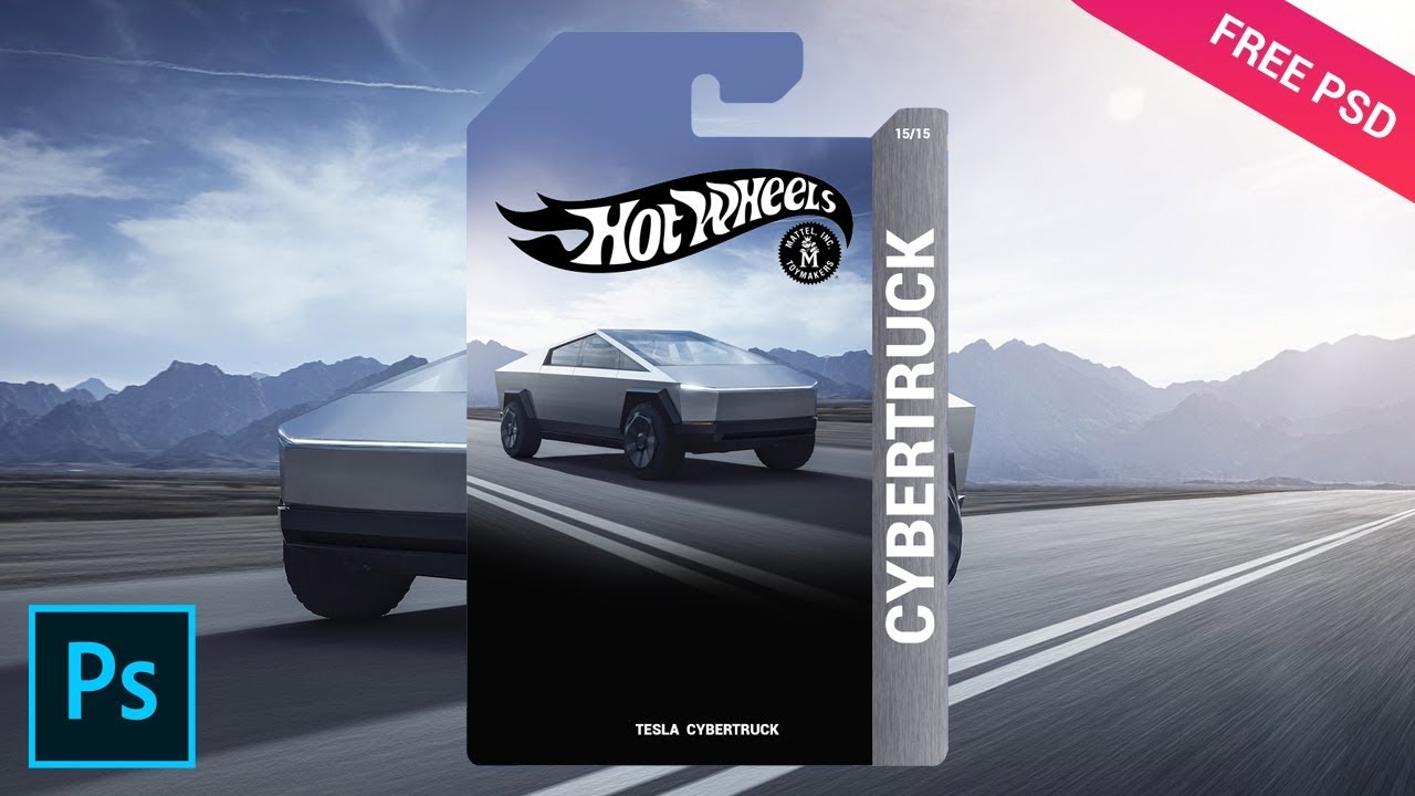 How to Design HotWheels Package TESLA CYBERTRUCK Part 1 - Tutorial Photoshop CC 2019