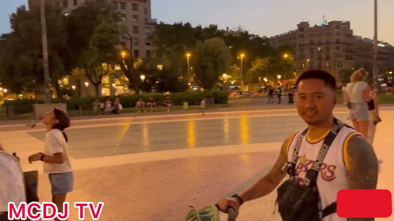 Night Walked at Placa De Catalunya Barcelona Spain