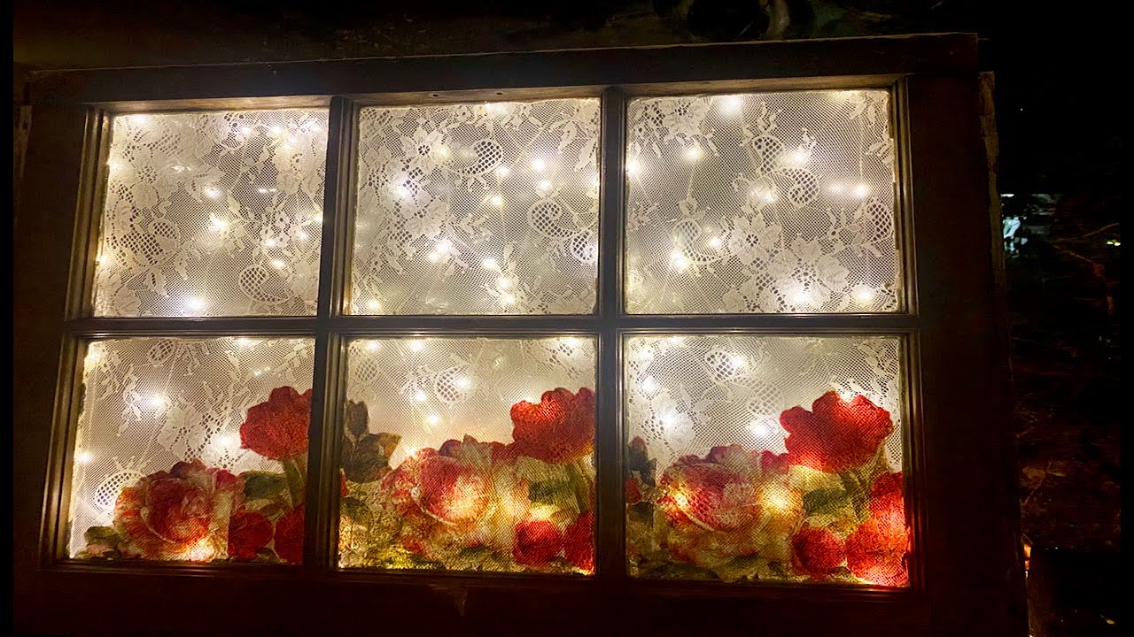 DiY Salvage window lace decoupage & tiny lights