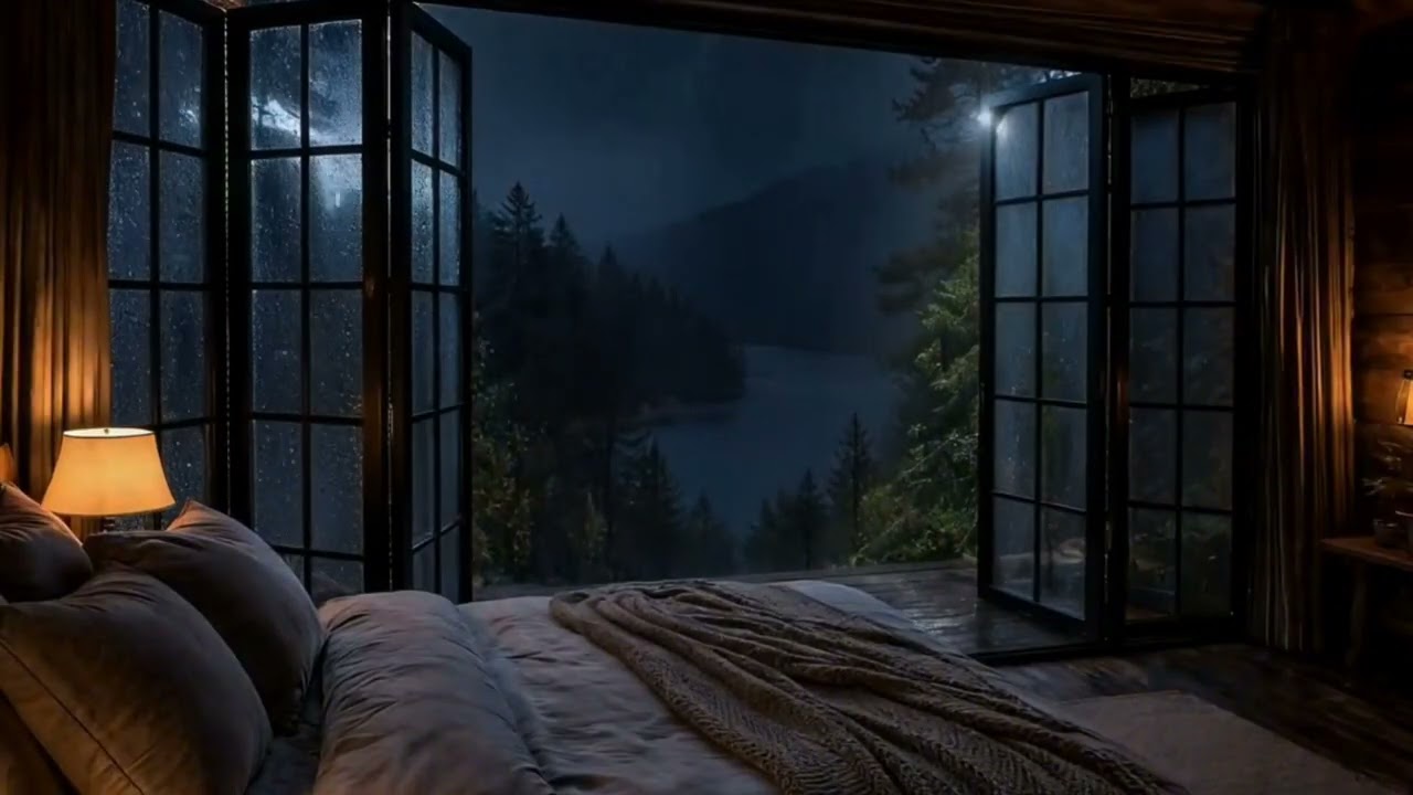 Fall Asleep Instantly in This Dark Rainy Bedroom | Deep Sleep by the Lake 🌧️