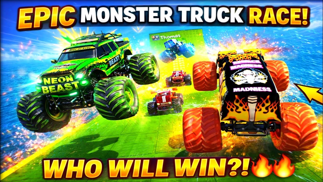 MONSTER TRUCK MEGA RAMP RACE 😱 Last Jump Winner? #games #stuntvideo 