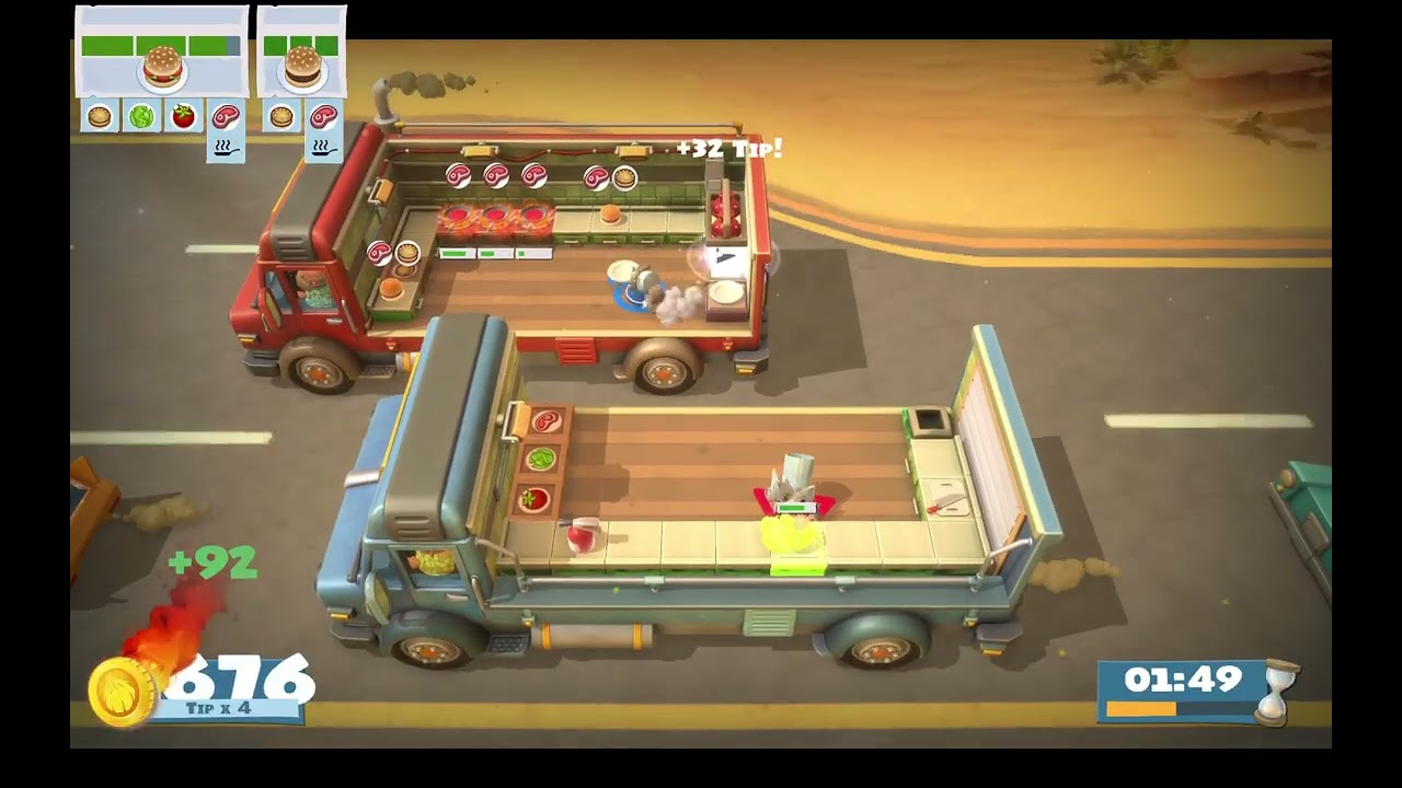 Overcooked! All You Can Eat - Story 1 2-1 (2 players) Score: 3516