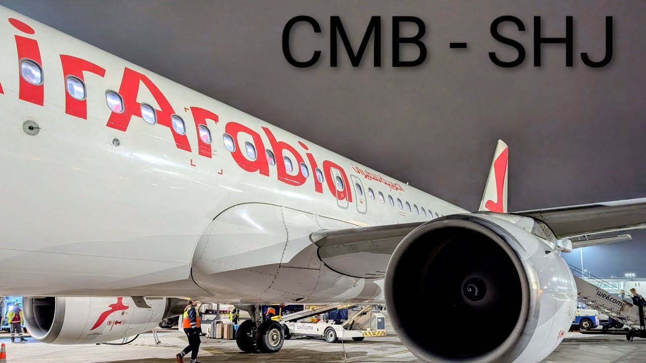 Air Arabia lands in Sharjah SHJ from Colombo CMB. View of Dubai. Lądowanie Air Arabia w Szardzy. 