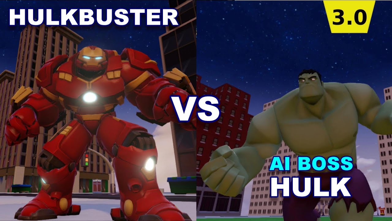 Disney Infinity 3.0 Hulkbuster vs AI Boss Hulk battle - city arena