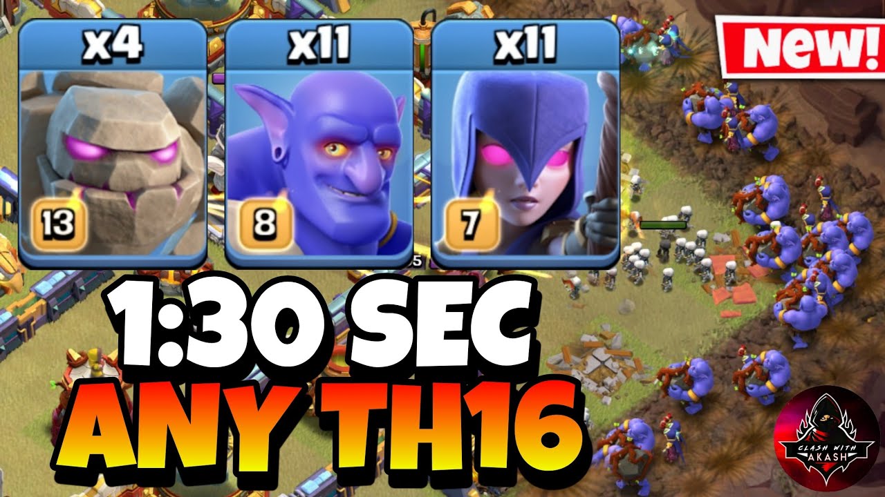 TH16 Golem Bowler Witch Attack With 10 Zap Spell | Best TH16 Attack Strategy in Clash of Clans
