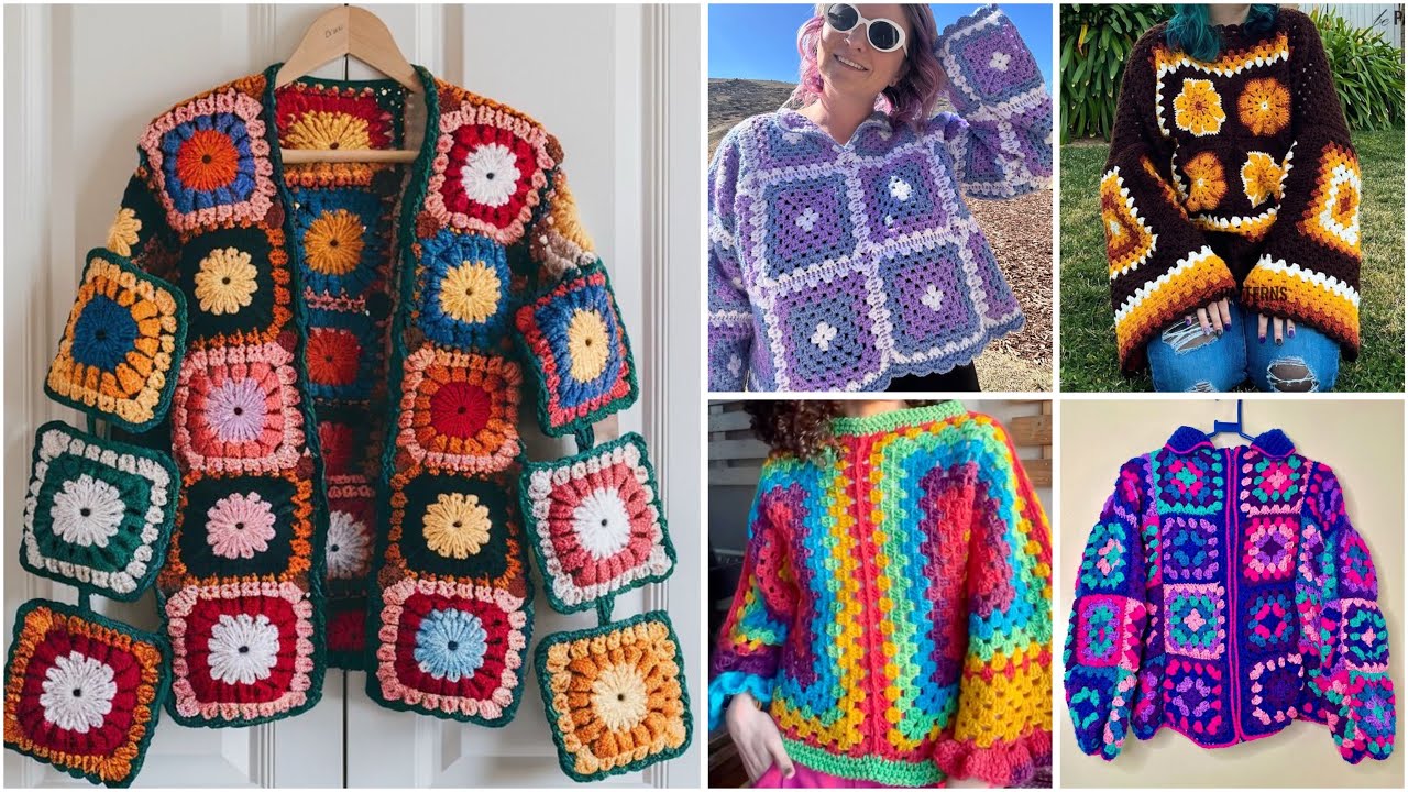 Gorgeous granny crochet square pattern sweater cardigan designs 