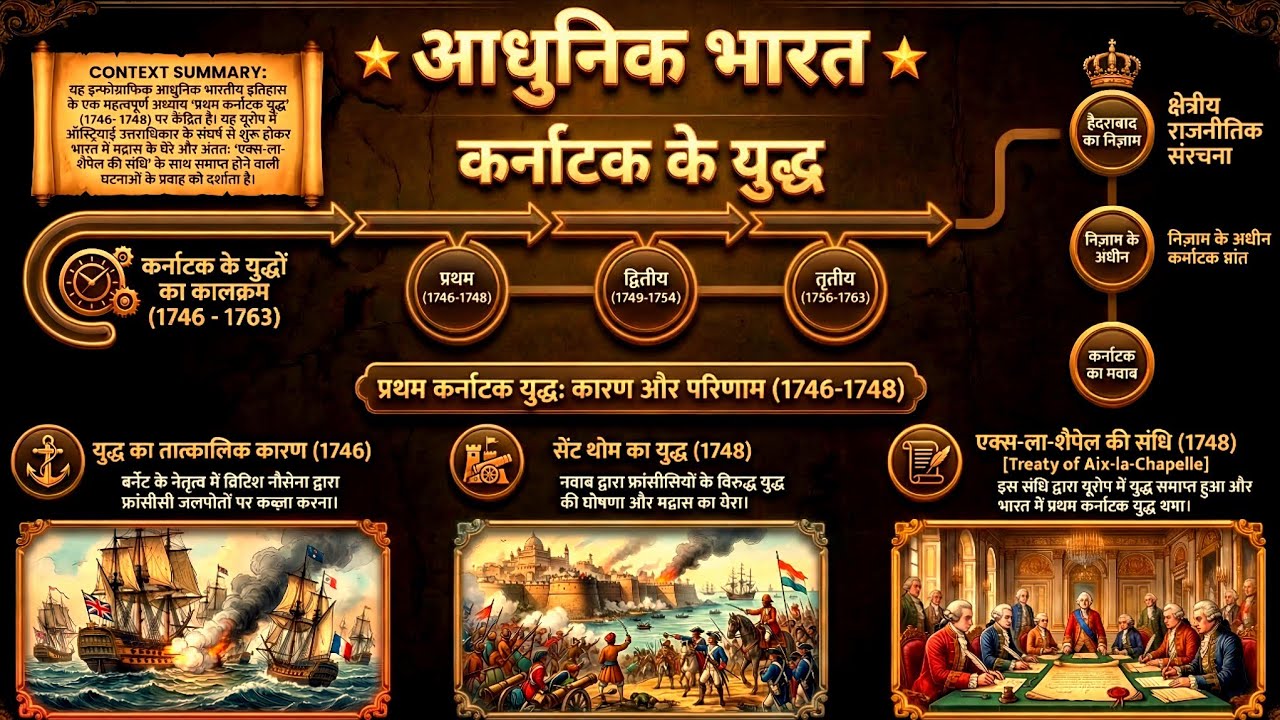 कर्नाटक का युद्ध: अंग्रेज vs फ्रेंच || Carnatic Wars || Modern History ||  One shot Video || 