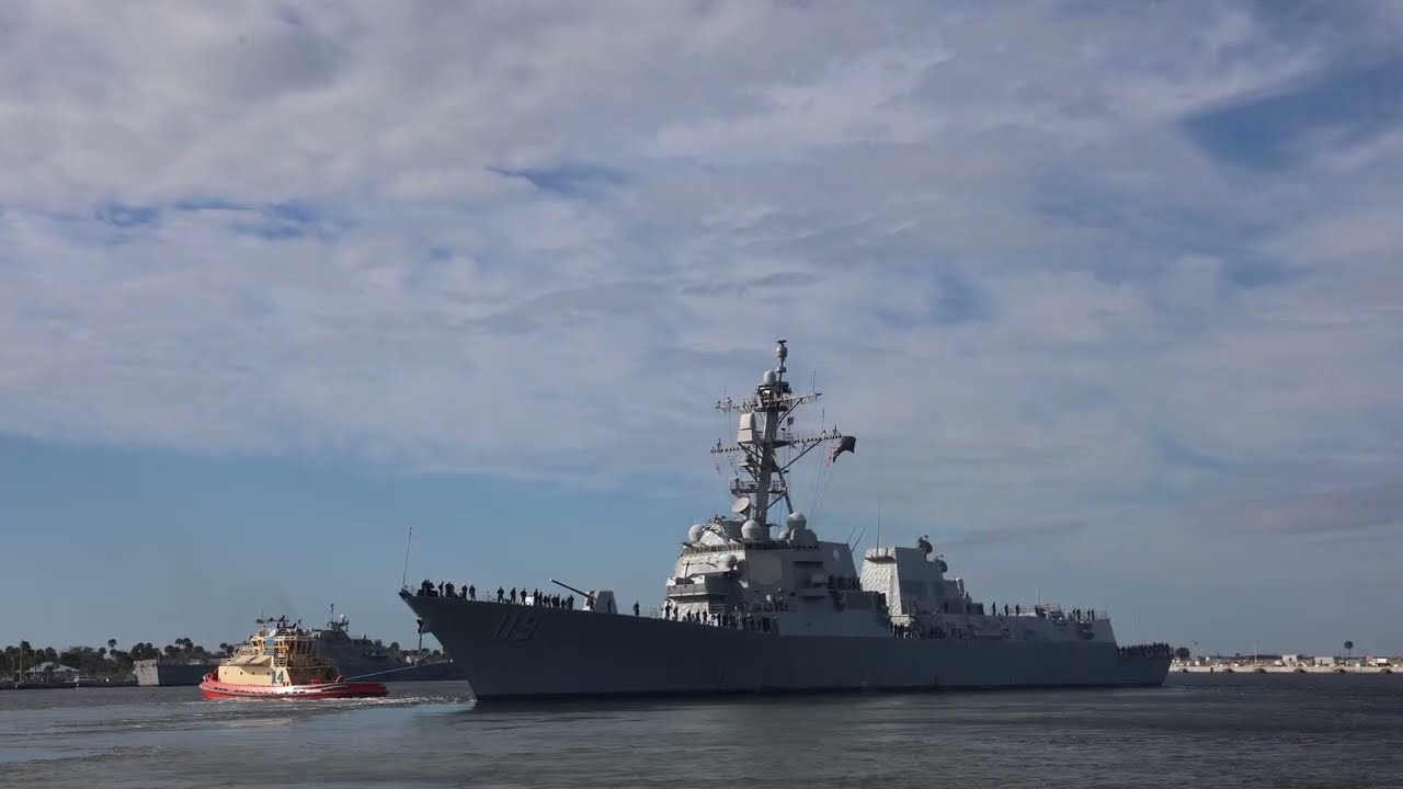 The guided-missile destroyer USS Delbert D. Black departs Naval Station Mayport