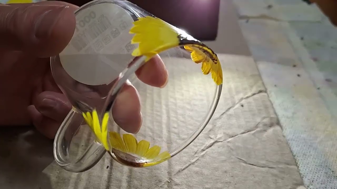 작은 유리컵에 해바라기 그리다  DIY Crafts  #병공예 