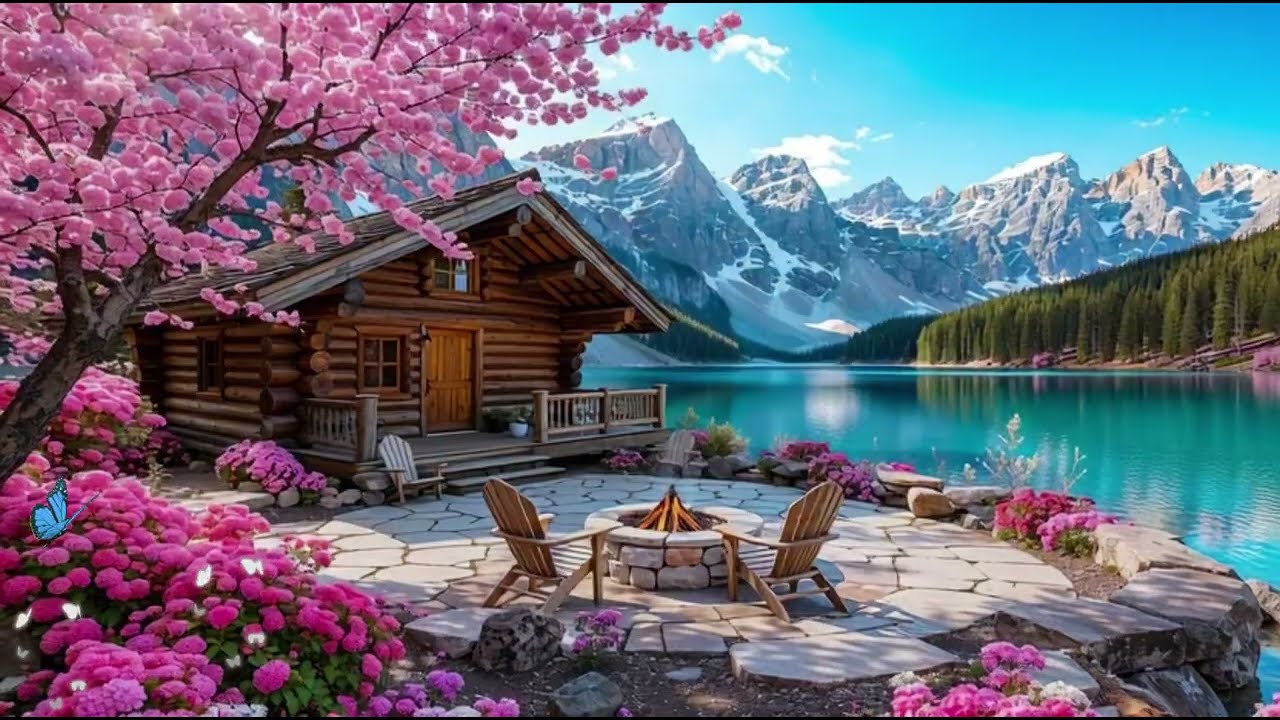 Cherry Blossom Lake Retreat 🌿 Relaxing Piano Music & Birdsong Ambience