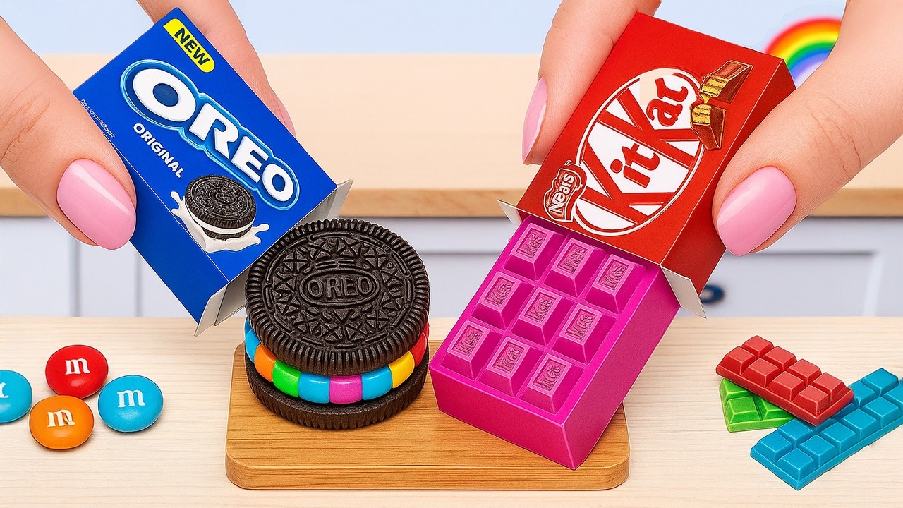 Satisfying Mini Cake Recipe Using Rainbow OREO and Pink KITKAT | Best Mini Chocolate Cake Recipe