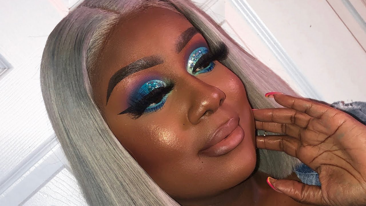 How To: Baby blue cut crease with glitter | NIPSEY BLUE
