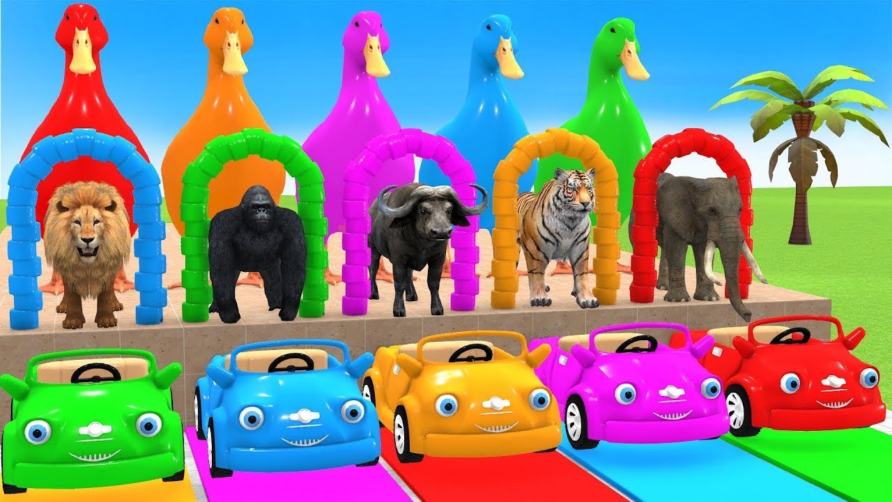 Long Slide Game With Cow Elephant Gorilla Hippopotamus Tiger 3d Animal Game Funny 3d Animals