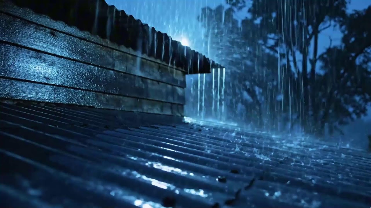 Midnight Steady Rain on Tin Roof with Distant Thunder | Calming ASMR for Deep Rest