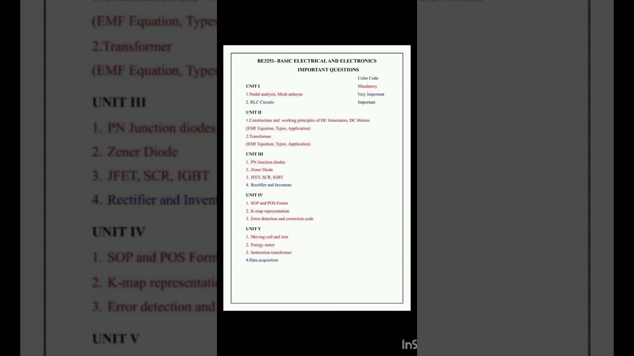 BE3251 - BASIC ELECTRICAL & ELECTRONICS ENGINEERING / APRIL_MAY 2025 / IMPORTANT QUESTIONS #exam