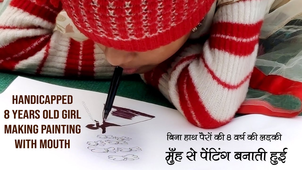 Handicapped Girl Incredible Drawing with Mouth | Drawing with mouth | Painting with mouth