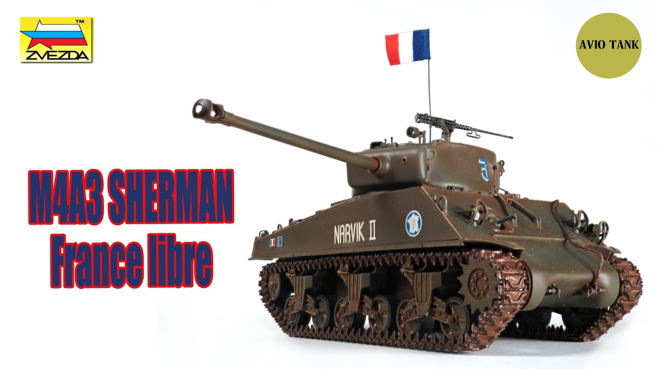 M4A3 SHERMAN - MODEL KIT ZVEZDA - 1/35 - FRANCE LIBRE - WWII TANK MODEL.