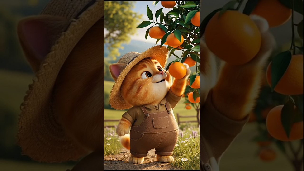🍊 Cute 3D Cat Harvesting Japanese Mandarins! 🐱: #3DCat #CuteCat #MandarinHarvest #CartoonCat