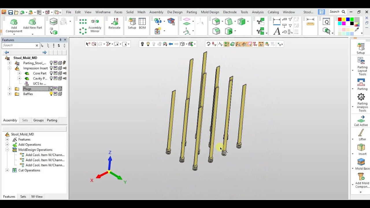 Mold Auto baffle cooling channel design in CIMATRON software