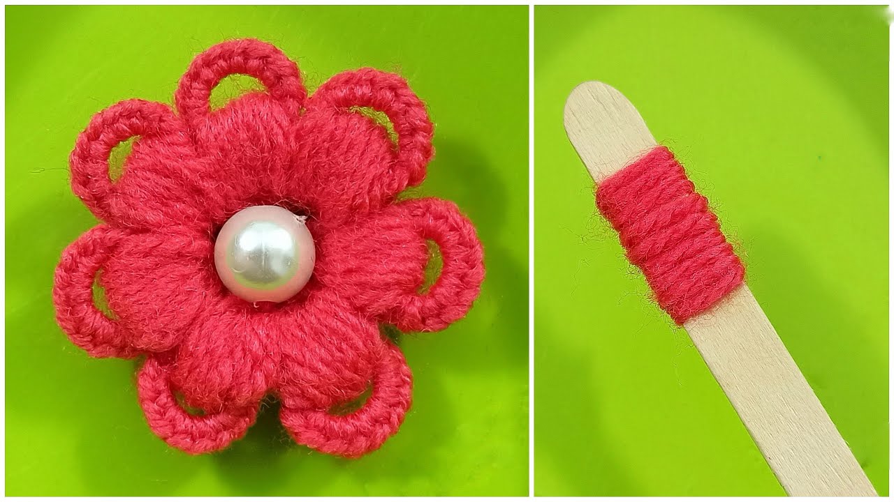 Super Easy Woolen Flower Making using Ice cream Stick - Sewing Hack