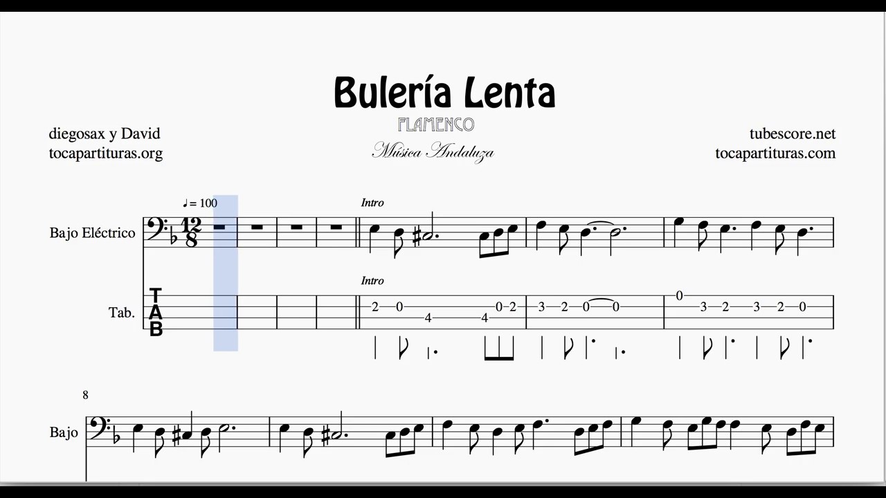 Buleria Lenta Sheet Music Tablature for Electric Bass (Flamenco Tabs)