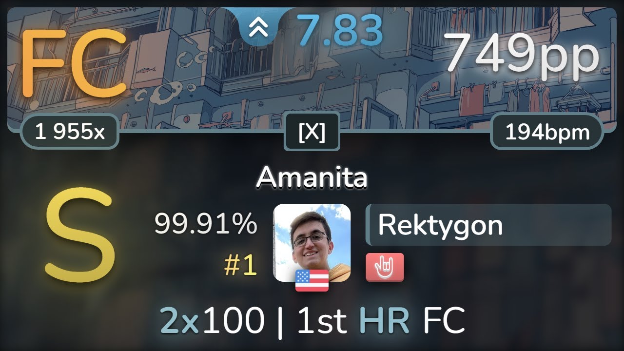 Rektygon | Marmalade butcher - Amanita [X] +HR 99.91% (#1 749pp FC) - osu!