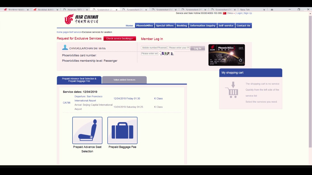 Air China Seat Selection for Intertrips