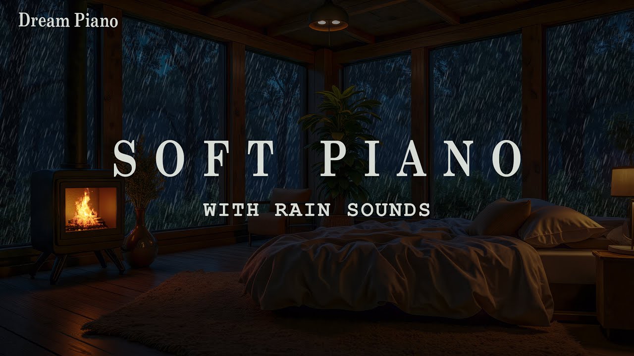 Relaxing Piano Music for Deep Rest 🌧️ Rain Sounds with Crackling Fire for Stress Relief