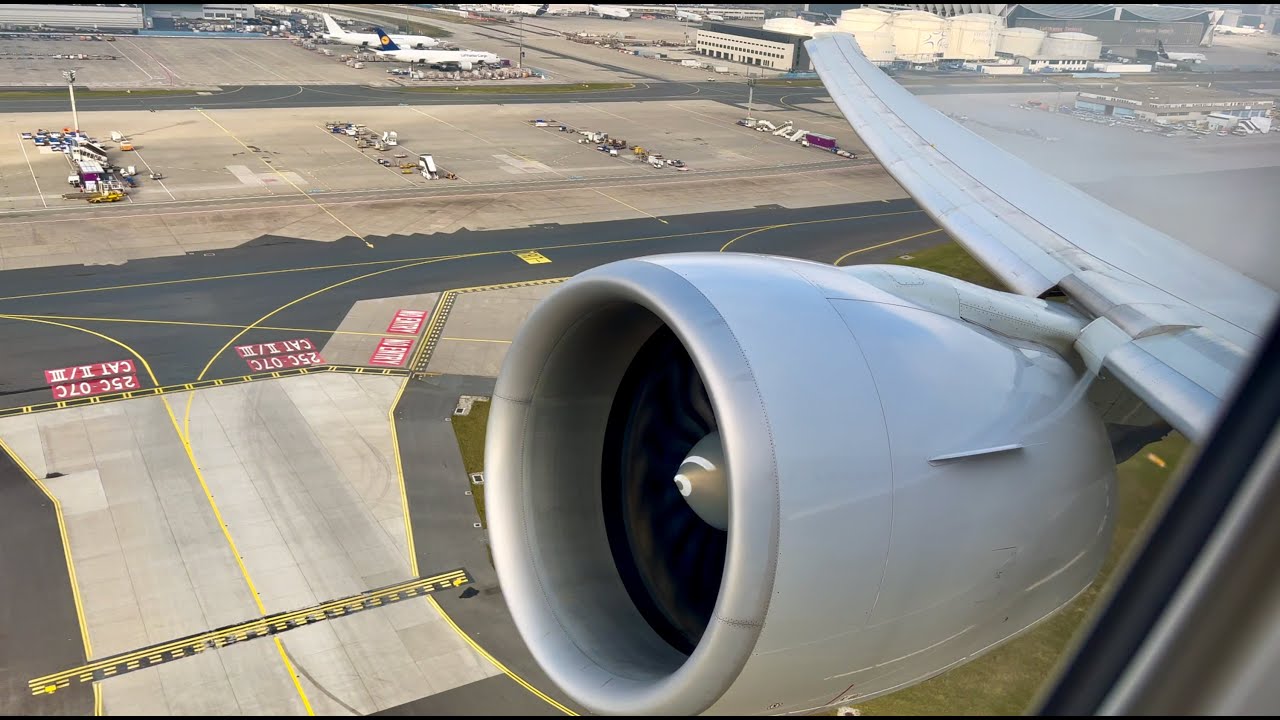 HEAVY United 777-300ER Takeoff in Frankfurt for 11 hour flight & En Route Views of Greenland