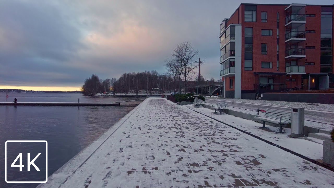 【4K】 Winter Walk Along the Docks - Ratina, Tampere