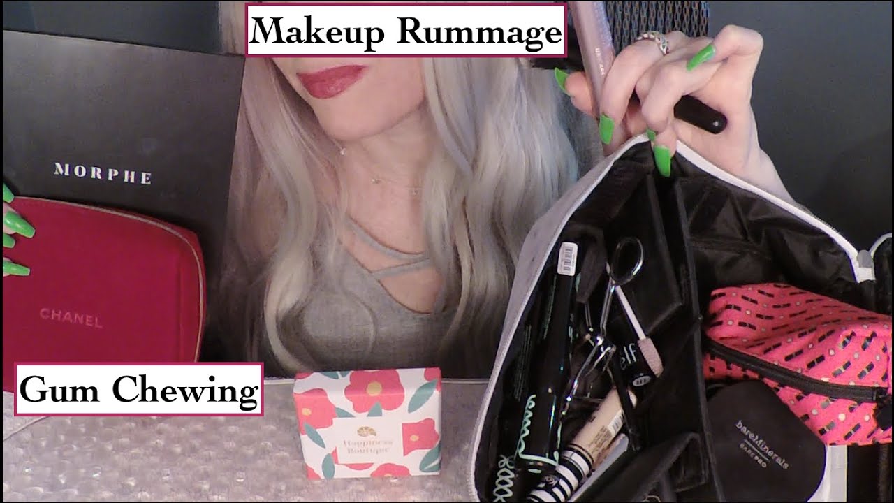 ASMR Intense Gum Chewing Ramble | Makeup Rummage | Intense Whispers & Tapping