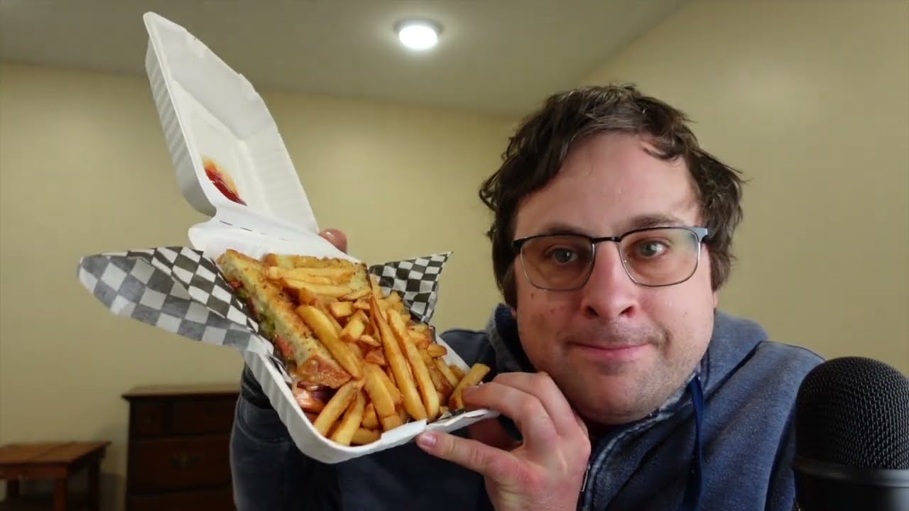 ASMR Reading about The Netherlands, eating a reuben with fries and an apple, whispering