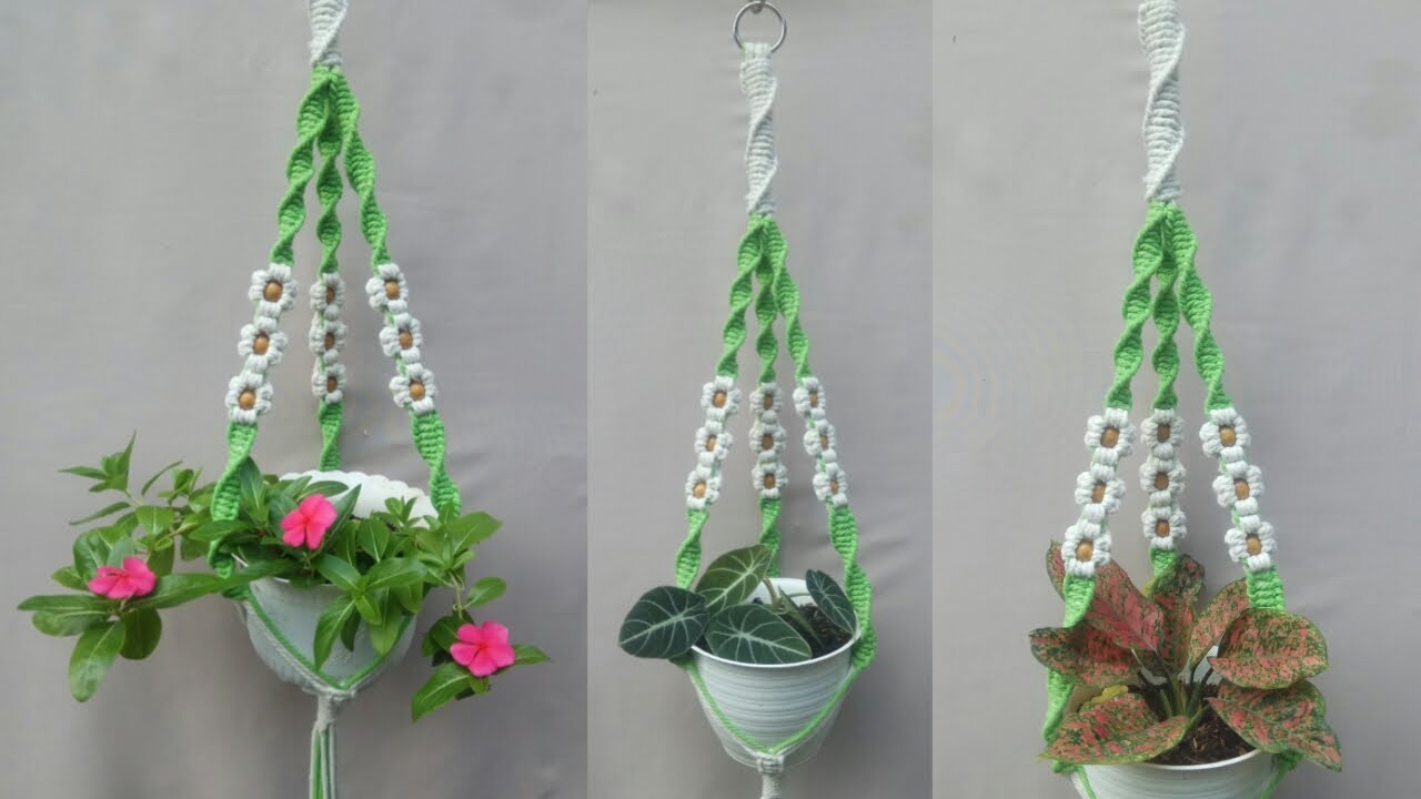 Macrame With Floral Plant Hanger Tutorial | Beginner | Spiral Knots Pattern