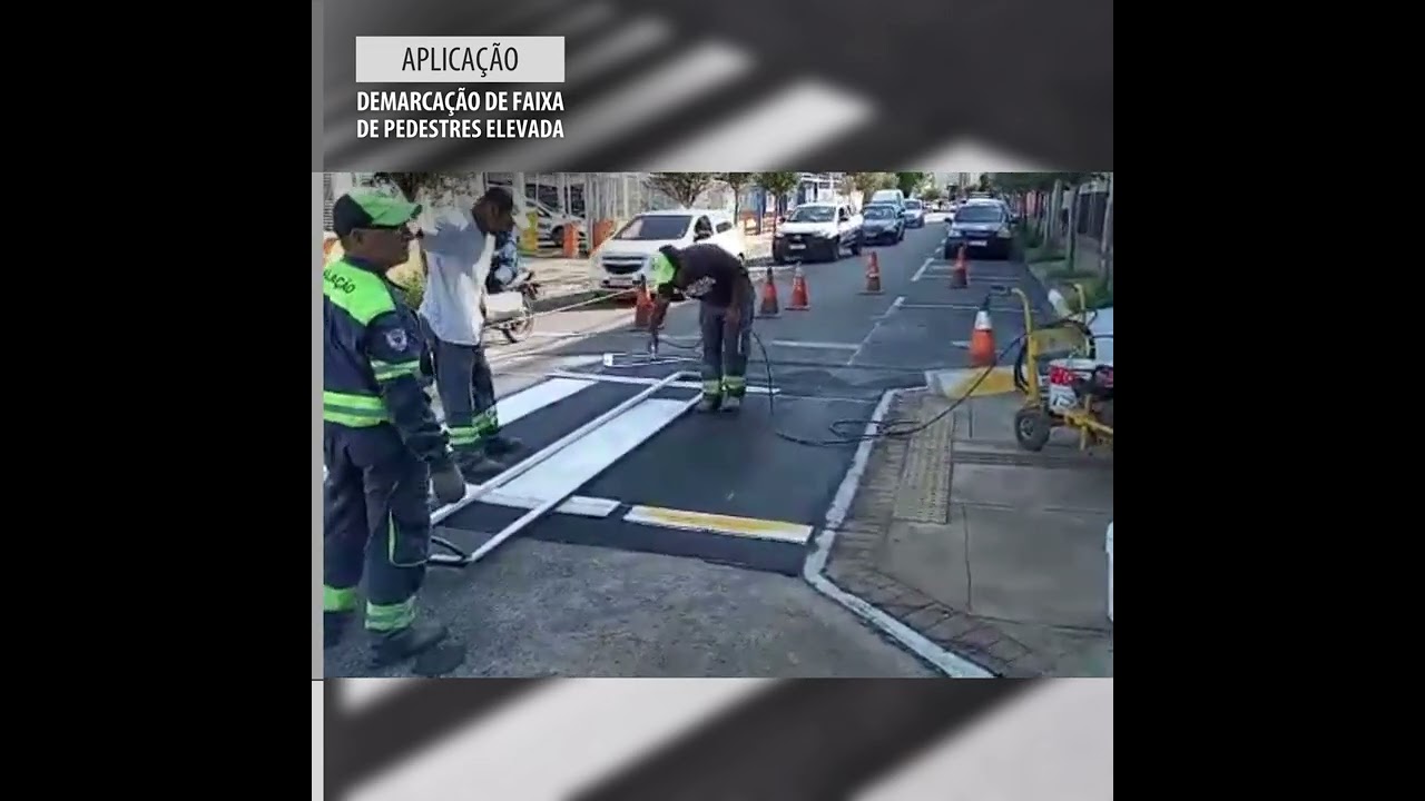 Aplicação! Demarcação de faixa de pedestre elevada.