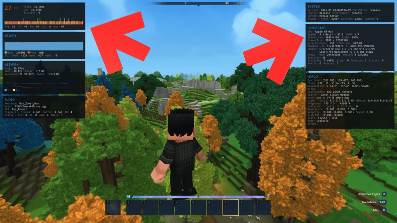 Как включить монитор производительности на Hytale Mac