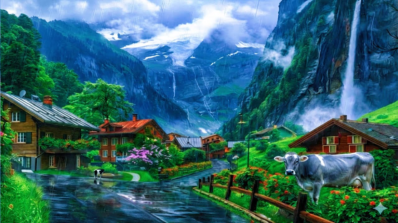 Rainy Day in SWITZERLAND 🌧️ Lauterbrunnen• 4K Most Beautiful Alpine Village. Walking in the Rain