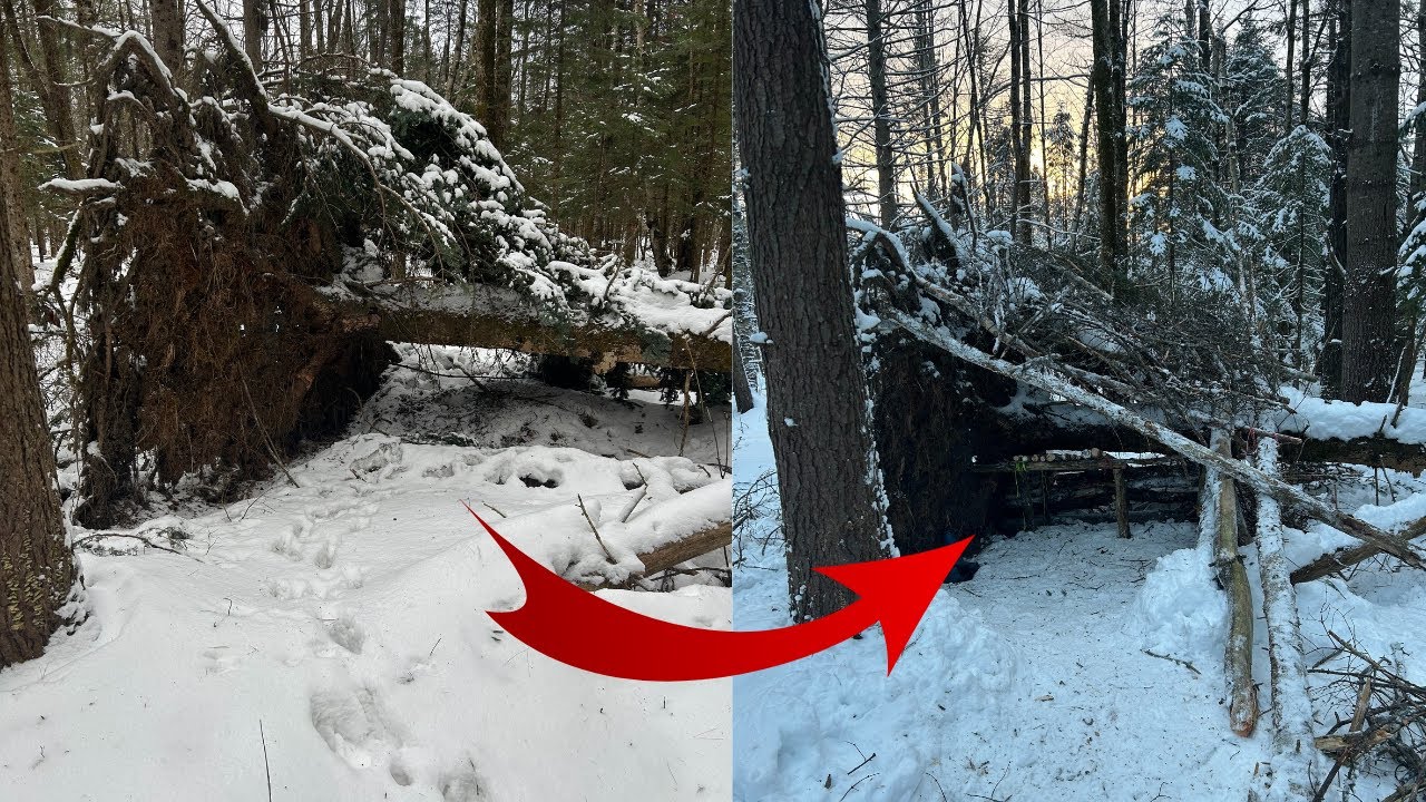 2 Days Making a Survival Shelter in -30°C