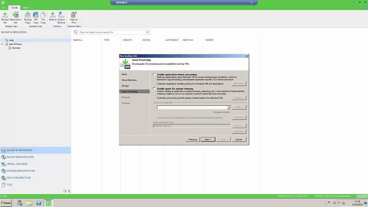 Configurar Veeam Backup para fazer backup de máquinas virtuais no VMware ou Hyper-V