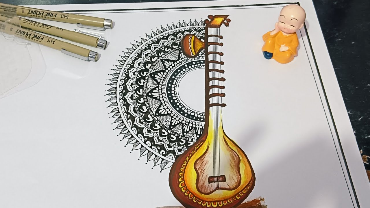 Mandala art ll sitar painting ll beautiful mandala with sitar 