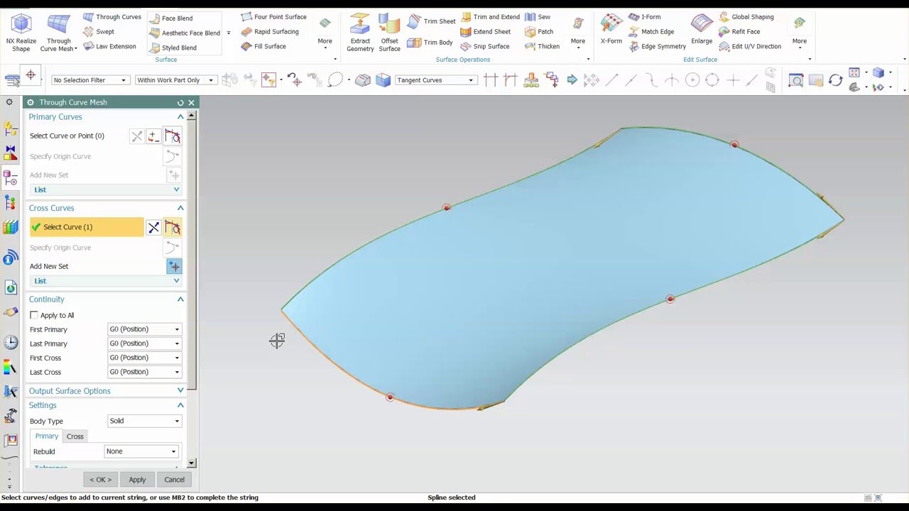 Siemens NX 10 | Through Curve Mesh: Settings - Emphasis and Intersection Tolerance