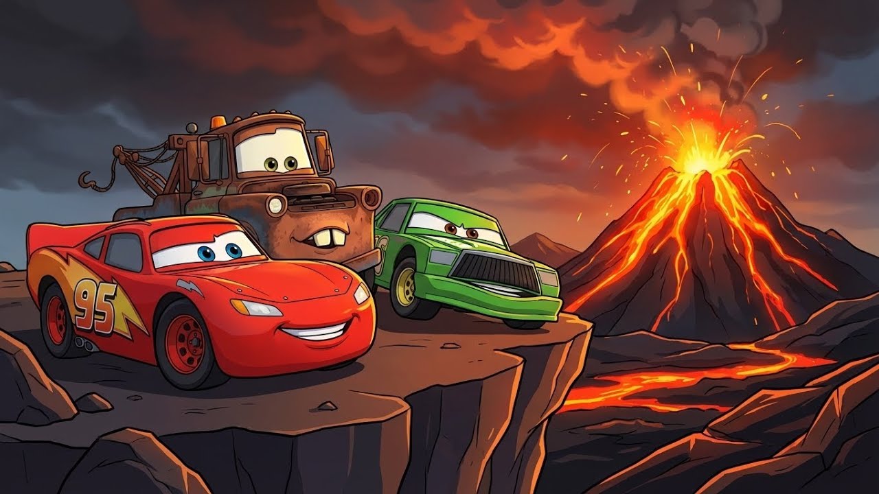Volcano Erupts Behind the Cars 🌋🔥 Epic Lava Escape | Cartoons 3D Animation