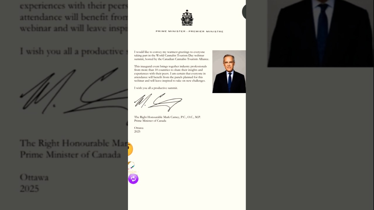 Letter from Prime Minister Carney on our efforts surrounding the #WorldCannabisTourismDay Summit