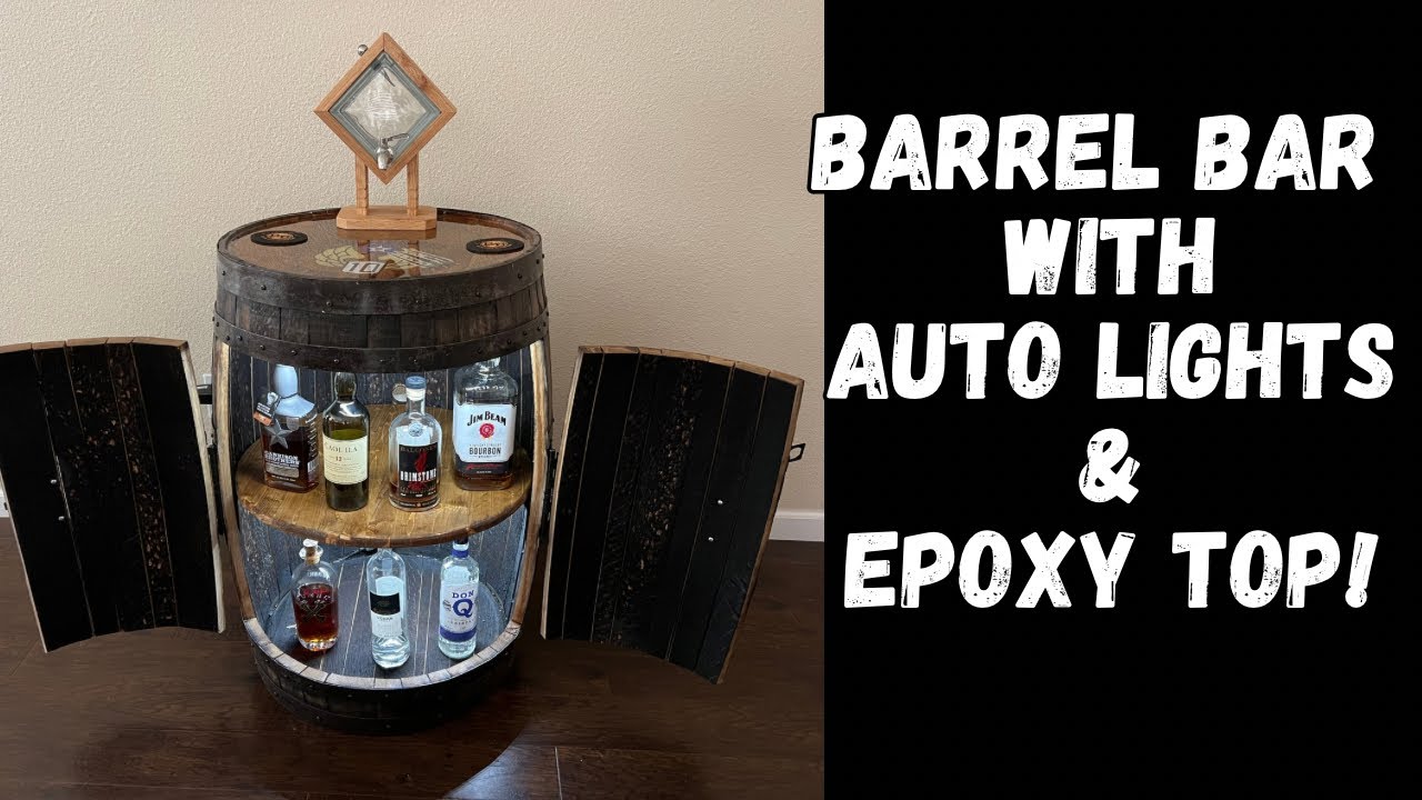 Make Your Own Whiskey Barrel Bar With Auto Lighting & Epoxy Top!