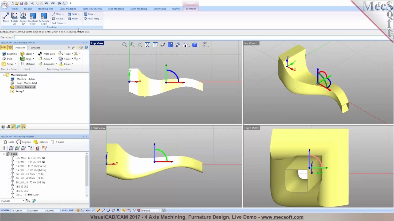 4 Axis Machining, Furniture Design in VisualCAD/CAM 2017