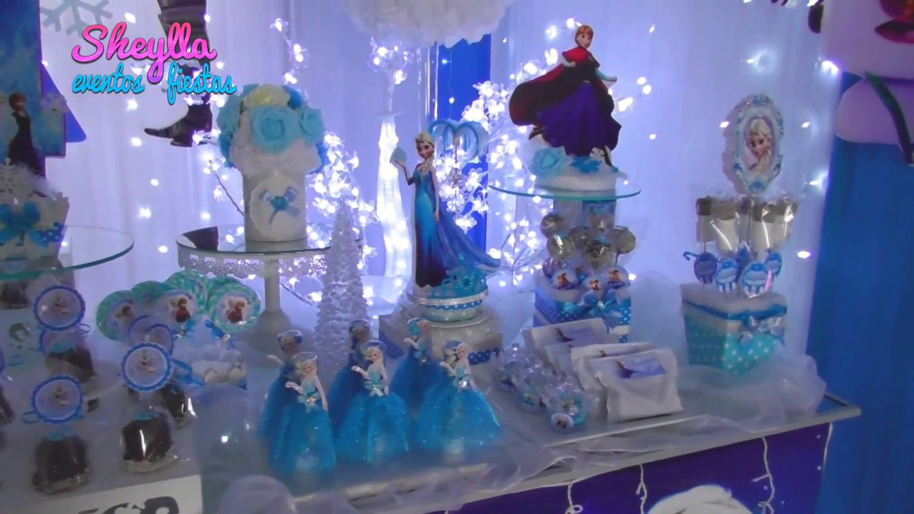 Decoración Frozen,  Mesa de dulces temática, bocaditos personalizados, torta, fiesta infantil