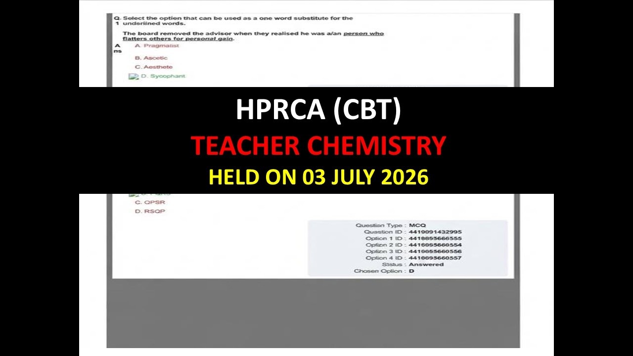 HPRCA TEACHER CHEMISTRY SOLVED PAPER HELD ON  03 JULY 2026