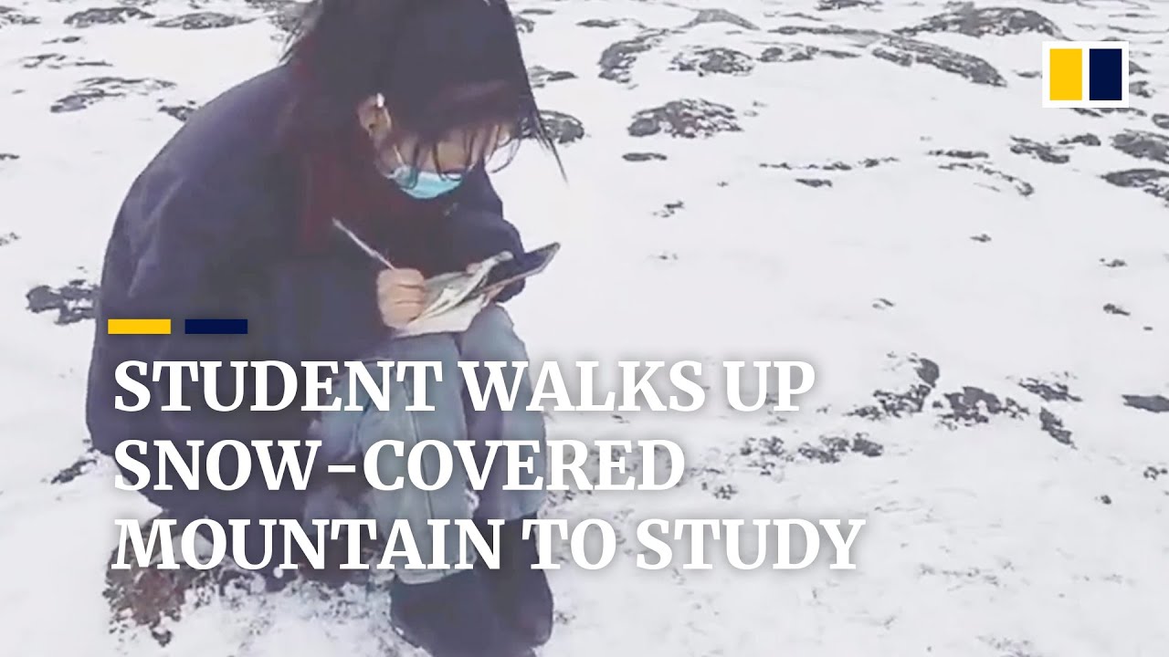 Coronavirus: Student walks up snow-covered mountain for access to online lesson in China