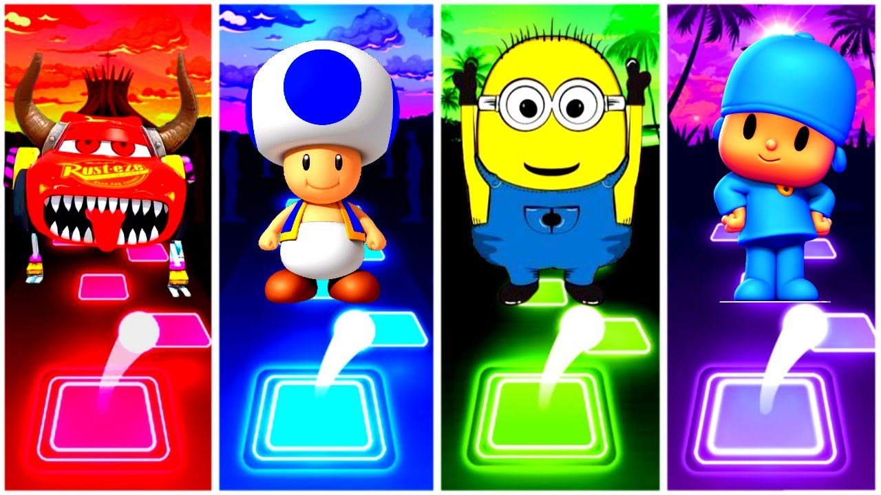 Lightning Mcqueen Eatra  - Mario - Minions - Pokoy - Tiles Hop Edm Rush Game 