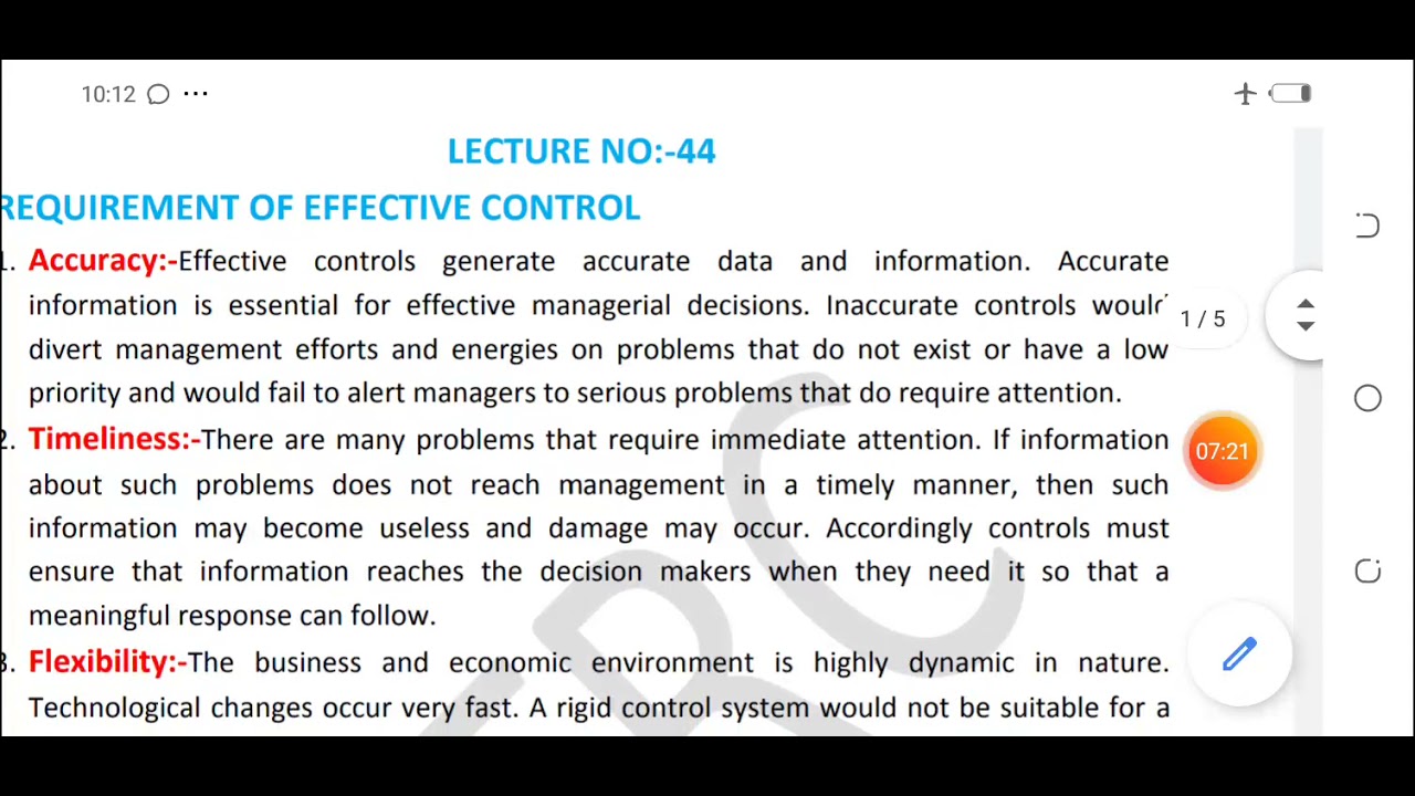 M101,FOM,Unit 5, Lec No. 44, Requirements of Effective Control, Controlling Techniques